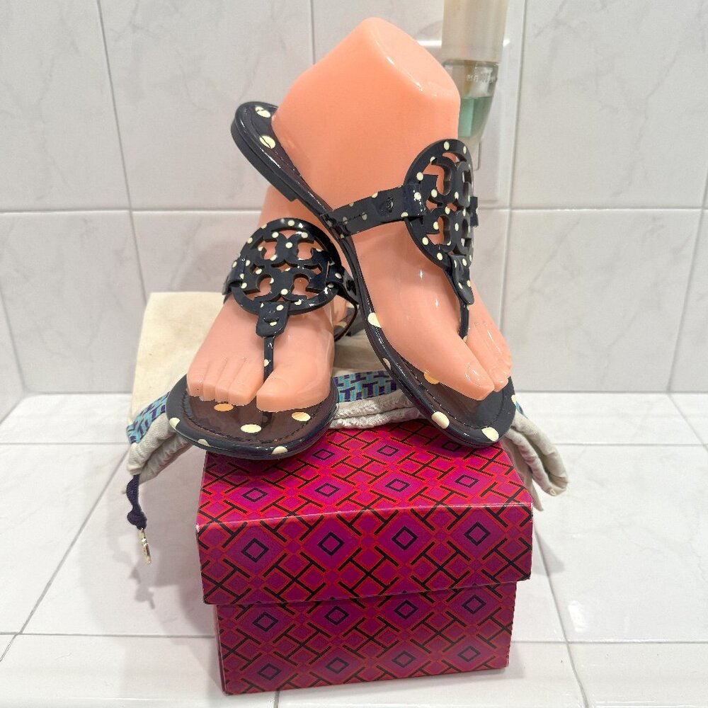 Tory Burch Miller Navy Polka Dot Print Sz 8 - MINT CONDITION
